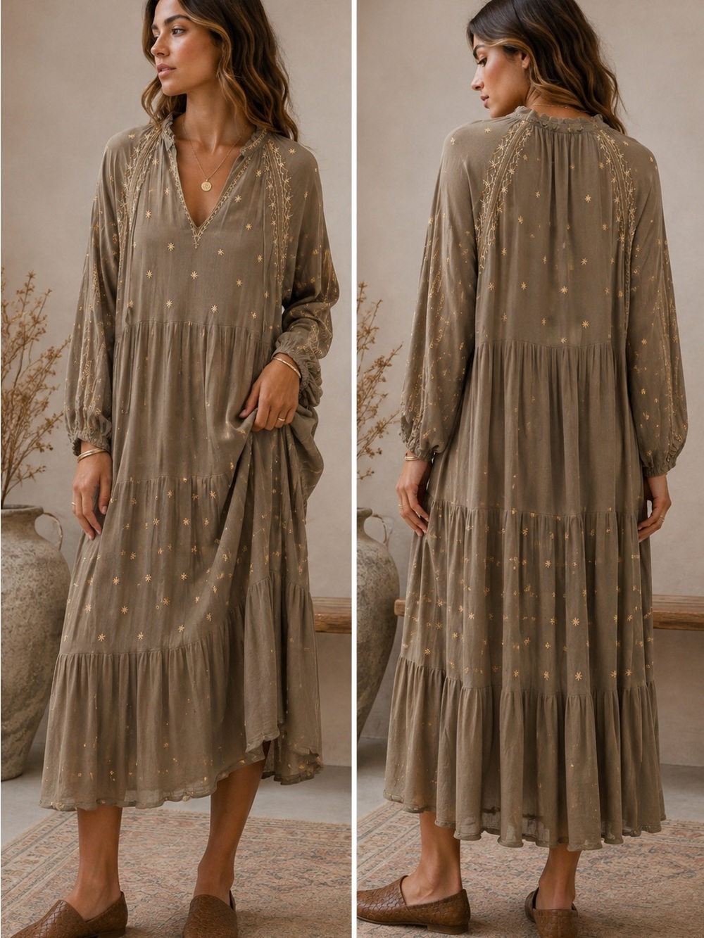 lovestitch Tiered Maxi Dress with Gold Star Accents (080890) ✨ ⭐️
